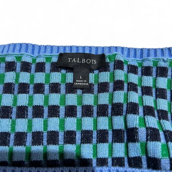 Talbots Blue & Green Checkered Knit Top - Picture 4 of 6